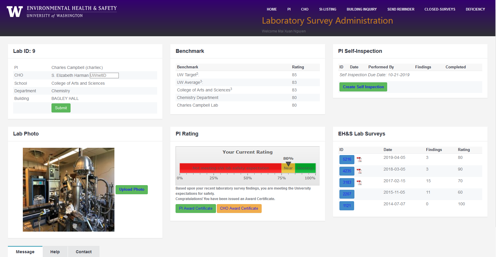 screenshot of the Lab Safety Dashboard