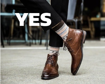 covered legs and shoes with Yes text