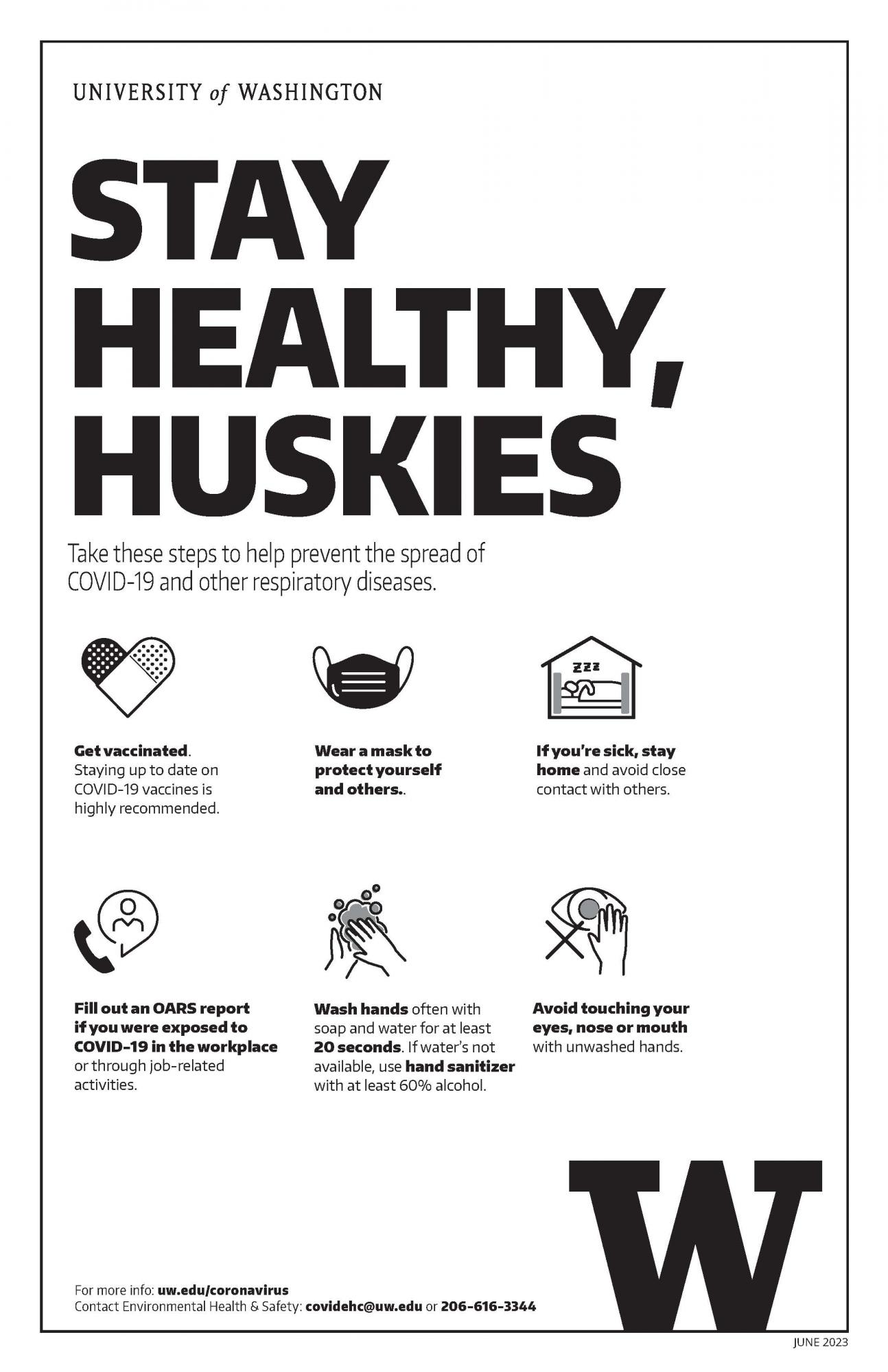 stay healthy huskies poster in black and white