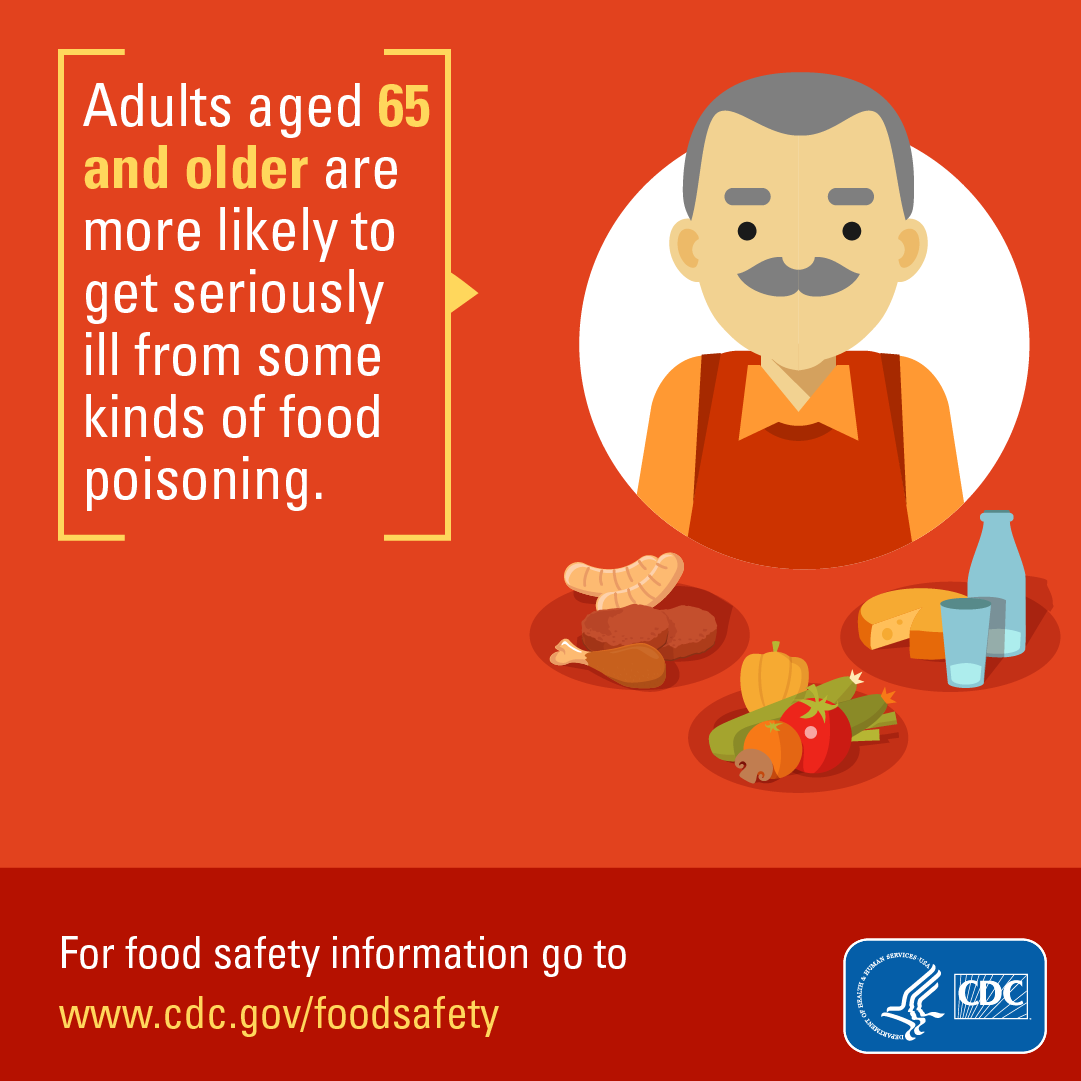 Adults 65 and older are more likely to get seriously ill from food poisoning.