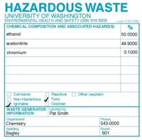 waste hazardous ehs label request assistance completing questions call please