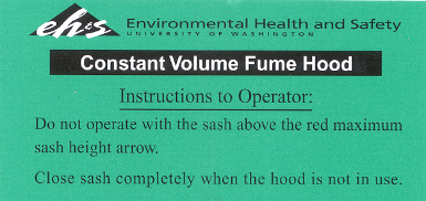 constant speed fume hood sticker