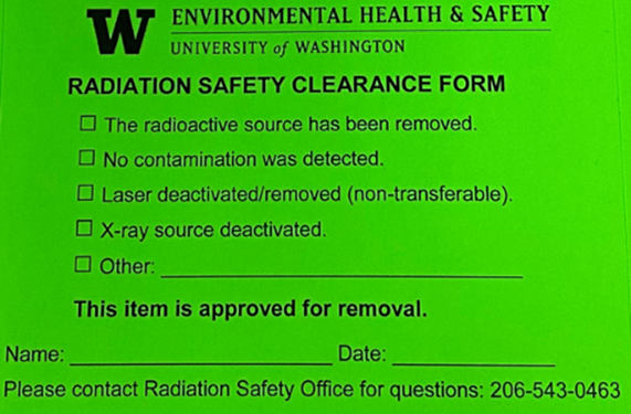 Radiation Safety Clearance Form
