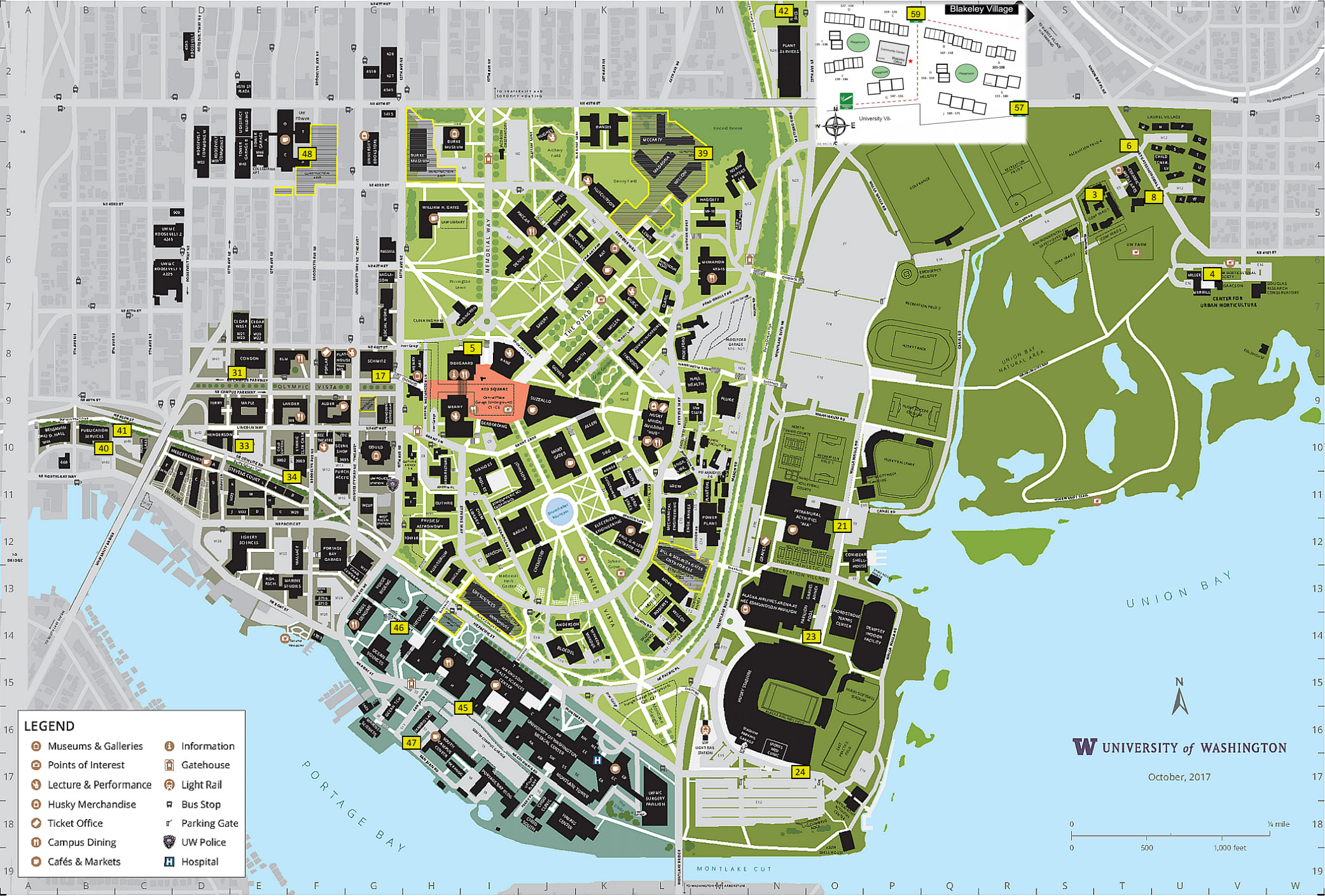 map of smoking areas on UW Seattle campus