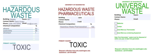 three hazardous waste labels