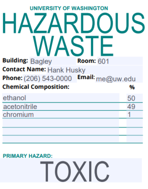UW hazardous waste label