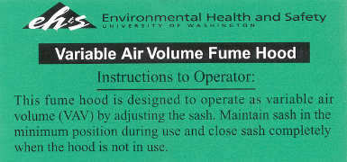 variable speed fume hood sticker